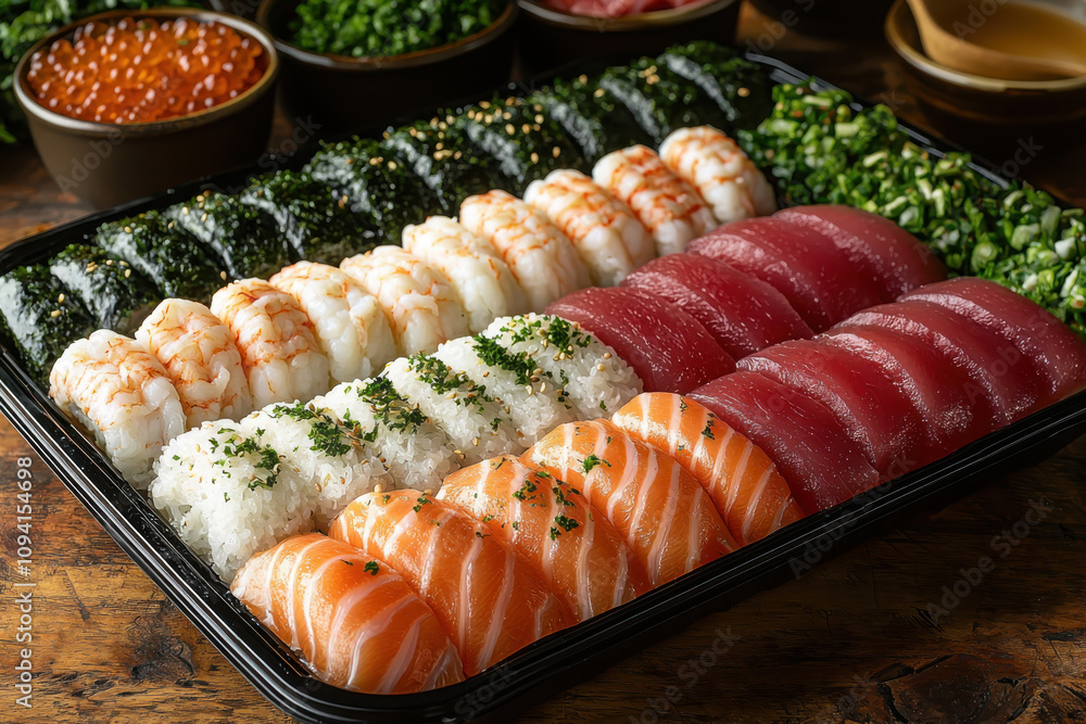 Indulging in fresh nigiri sushi a culinary delight at a japanese restaurant perfectly seasoned with authentic flavors Indulging in fresh nigiri sushi a culinary delight at a japanese restaurant perfectly seasoned with authentic flavors