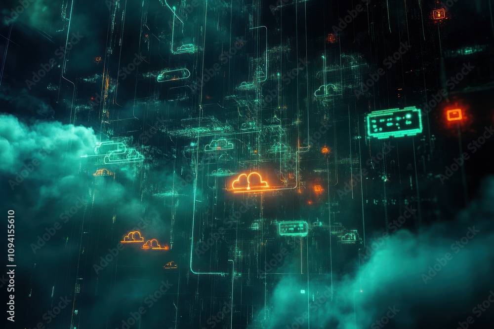 Obraz premium Here's a possible and keyword list for your stock photo image.. Abstract digital cloud network.