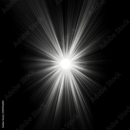 Bright Radiant Light with Elongated Beams on Black Background