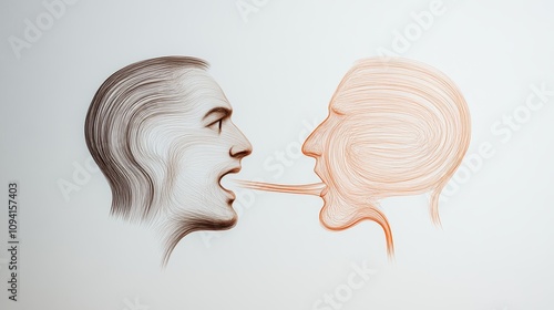 Two abstract figures engaging in a profound conversation through visual expression and artistic illustration. energy vampire