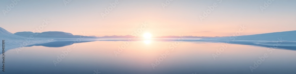 2409_057 A tranquil natural scene with clean space above, overlooking a serene setting featuring arctic fjord, with an open space nestled amidst icy waters, set against a midnight sun backdrop, 2409_057 A tranquil natural scene with clean space above, overlooking a serene setting featuring arctic fjord, with an open space nestled amidst icy waters, set against a midnight sun backdrop,