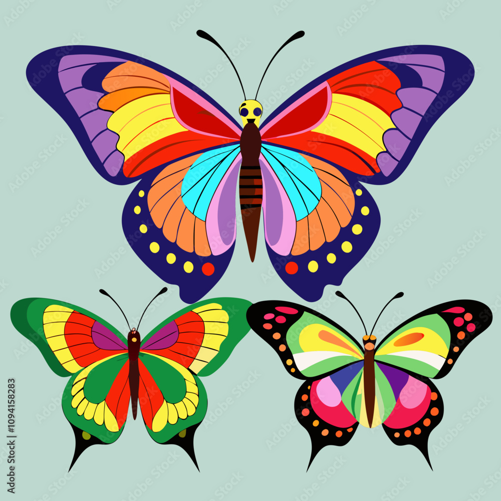 Obraz premium set of butterflies collections illustrations vector art isolated white background