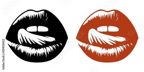 Lipstick kiss - red, Female lips lipstick kiss print set for valentine day and love illustration. Collection of Lips marks with grunge effect. Vector illustration, Lips Icon Flat Graphic Design, Kiss.