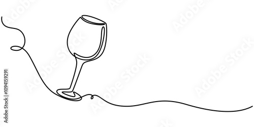 One line  Drawing or illustration of wine glass, Two clinking champagne glasses one line design. Creative sparkling wine glass, continuous lines vector banner. Design for party, anniversary.