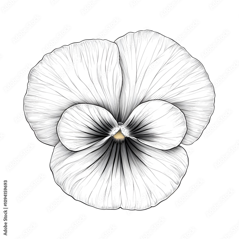 Obraz premium Artistic line drawing of a pansy flower with bold petal shapes and subtle detailing in the center