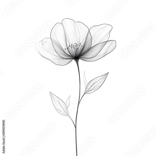 Black-and-white drawing of a violet flower with simple, clean lines and subtle petal details