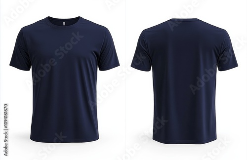 High Quality Navy Blue T-Shirt Front and Back View Soft Stretchy Fabric Minimalist Design