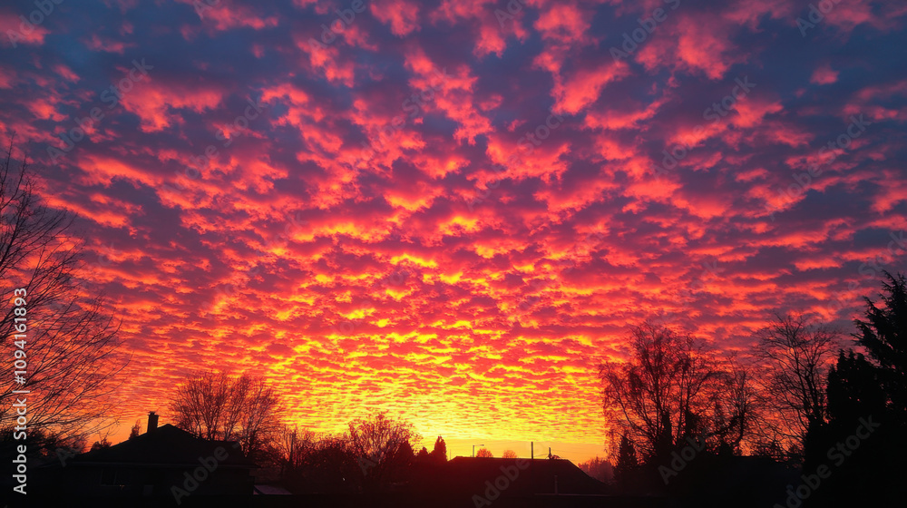A vibrant sunset displays a stunning array of colorful clouds, casting a warm glow against the darkening sky. A vibrant sunset displays a stunning array of colorful clouds, casting a warm glow against the darkening sky.