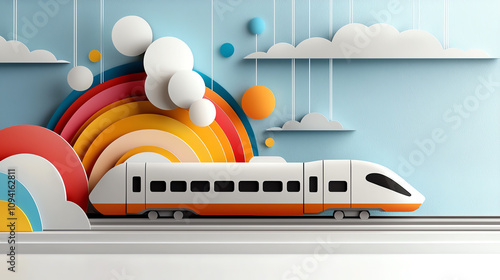 Vibrant train journey modern city 3d art colorful environment creative perspective voice of sound resonance