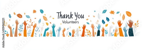 Volunteer Appreciation and Community Support with Hands Raised and Colorful Leaves