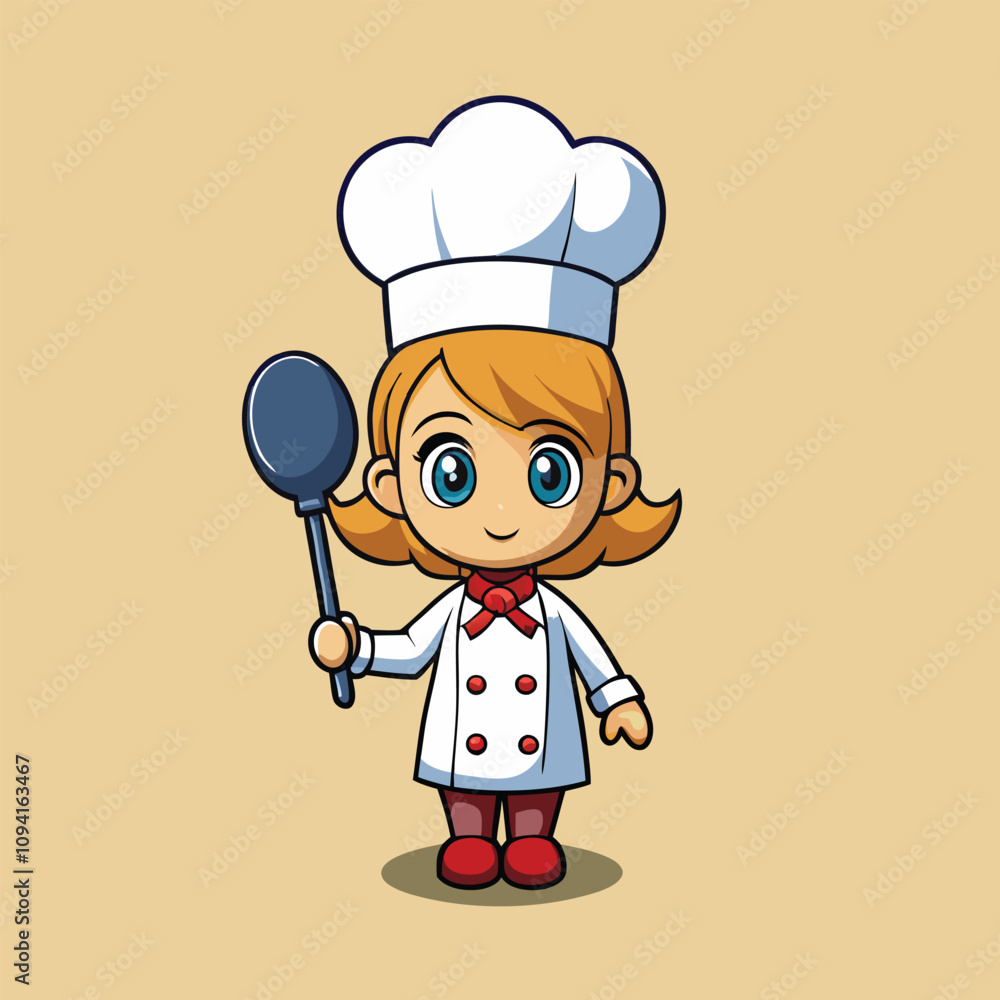 Cute Little Girl Chef Holding Spatula People Food Concept Isolated Cartoon Vector Icon Illustration Cute Little Girl Chef Holding Spatula People Food Concept Isolated Cartoon Vector Icon Illustration