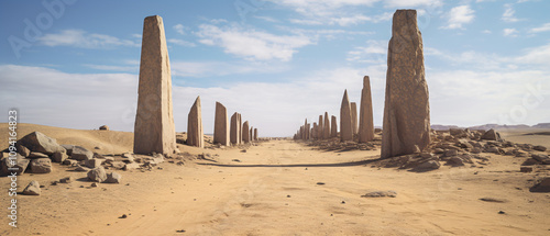 Egyptian obelisks standing in the distance, ancient monuments showcasing historic architecture and grandeur photo