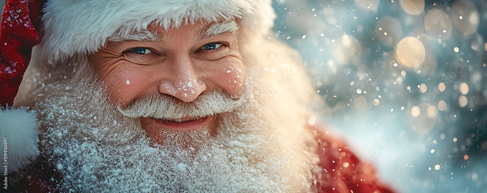 Joyful Santa Claus with Magical Sparkling Bokeh Background Joyful Santa Claus with Magical Sparkling Bokeh Background