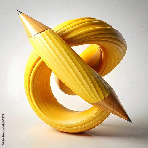 abstract yellow wooden pencil in twist shape