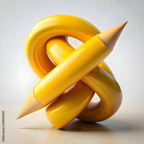 abstract yellow wooden pencil in twist shape