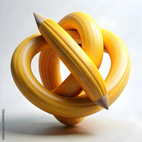abstract yellow wooden pencil in twist shape