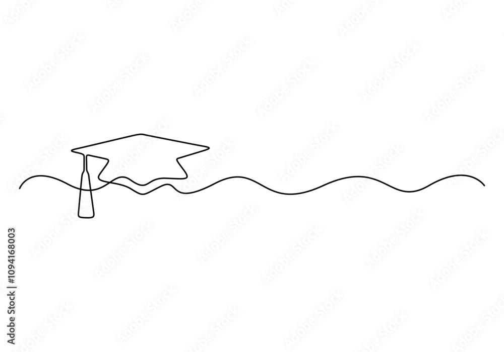 Continuous one line drawing of a graduation cap. Academic graduation cap single line art. Vector illustration Continuous one line drawing of a graduation cap. Academic graduation cap single line art. Vector illustration