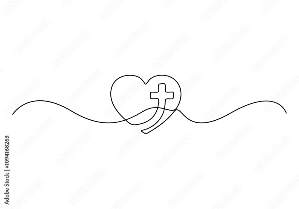 Continuous one line drawing of a church cross logo vector illustration Continuous one line drawing of a church cross logo vector illustration