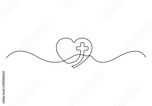 Continuous one line drawing of a church cross logo vector illustration