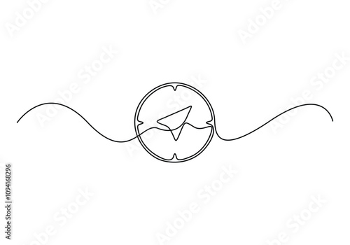 Continuous single line drawing of traveler compass. Old navigate and adventure symbol in simple linear style. Business strategy and adventure concept in editable stroke. Doodle vector illustration