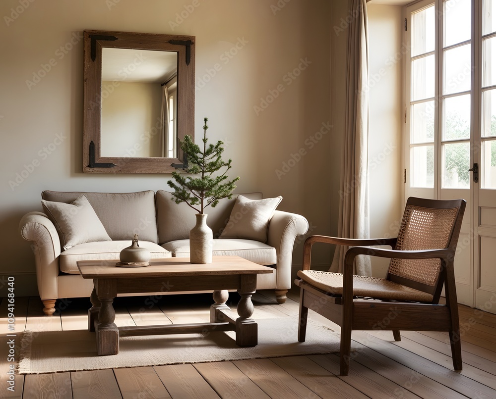 Obraz premium Mirror mockup. Interior mockup with house background. Modern interior design. Best room decorating ideas