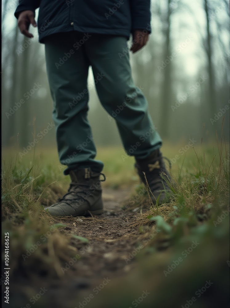 Person in Hiking Boots Walking on a Forest Trail Person in Hiking Boots Walking on a Forest Trail