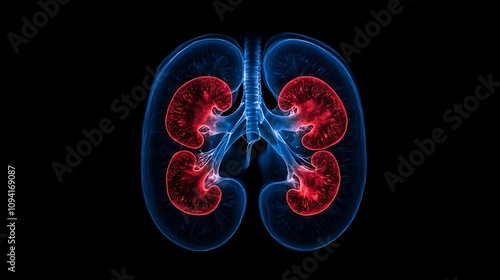 Human kidney anatomy scan image showing the internal structure and details of the kidneys  Medical examination diagnosis and healthcare concept for urinary system and nephrology photo