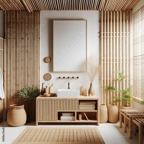 Bamboo Accents White walls bamboo mats bamboo blinds wooden vani photo