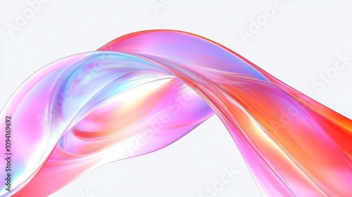 Vibrant Abstract Fluid Digital Art with Colorful Curved Waves and Holographic Effects in a Bright Background