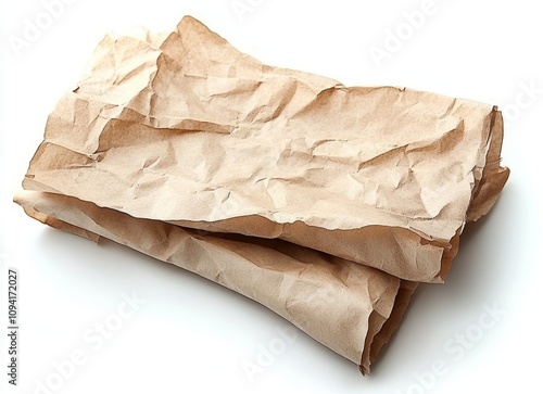 Crumpled Beige Paper Sheets on White Background for Food Display and Bakery Advertisement