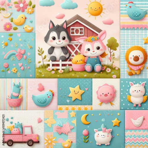 Farmyard Fun Pastel colors farm animal prints and barnyard theme photo