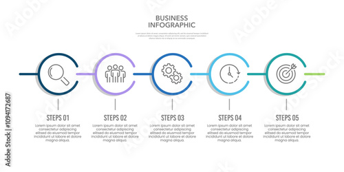 Simple circle infographic 5 steps to success. Presentation, Banner, Report, Information and Project. Vector illustration.