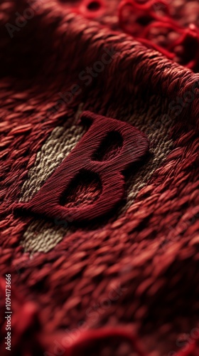 Red Woven Cotton Emblem with Letter B, Potential usecase for textile or fabric design Generative AI photo