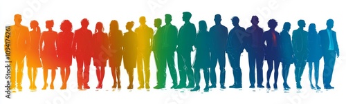 Diverse People Standing Together in Colorful Silhouettes