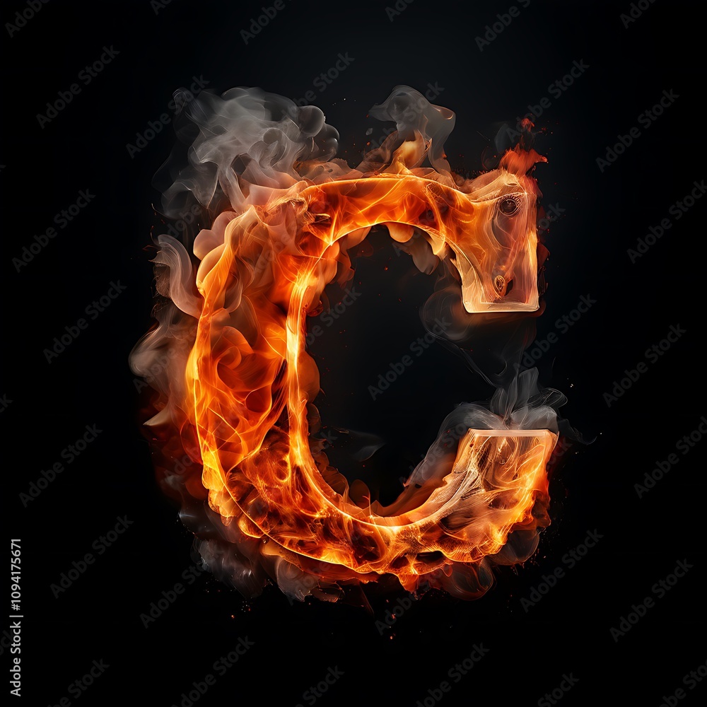 Fototapeta premium Fiery Letter C with Smoke Trails