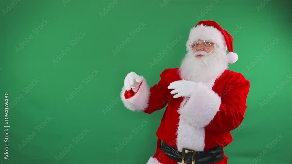 Santa invites subscriptions on a green screen, perfect for holiday connection. Santa invites subscriptions on a green screen, perfect for holiday connection.