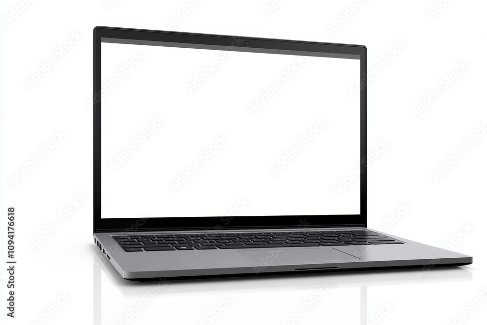 High-Resolution Silver Laptop with Blank Screen on White Background High-Resolution Silver Laptop with Blank Screen on White Background