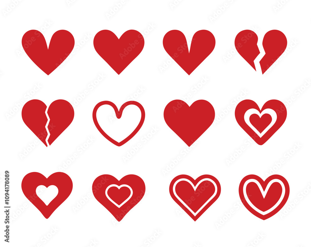 Romantic Abstract Love Hearts Symbols in Various Shapes for Valentine's Day. Romantic Abstract Love Hearts Symbols in Various Shapes for Valentine's Day.