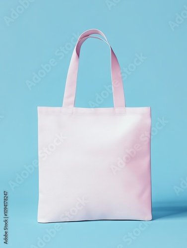 Blank pink tote bag mockup design on blue background. 