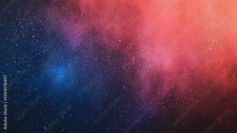 Fototapeta premium Dark red blue gradient shiny abstract background with space. Twinkling glow stars effect. Like outer space, night sky, universe. Rusty, rough surface, grain
