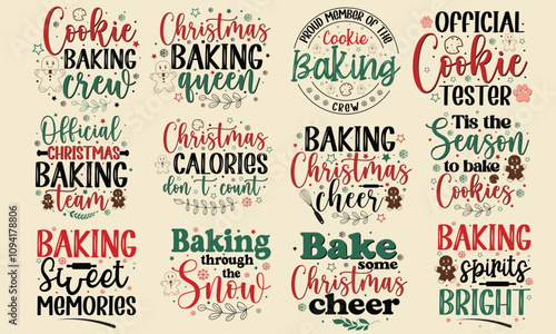 Christmas Baking Hand Lettering Bundle, Pot Holder SVG Bundle, Xmas Hand drawn lettering phrase Bundle