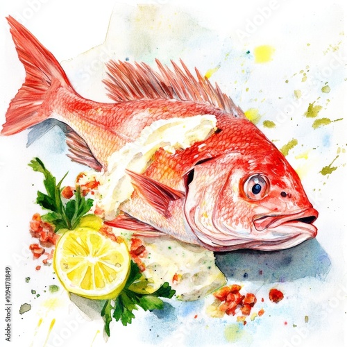 Red Snapper in Bocuse Style: Watercolor Elegance photo