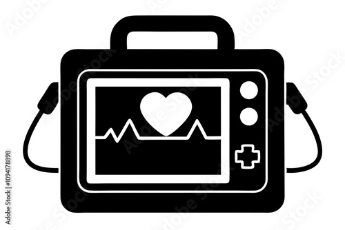 Defibrillator Machine Silhouette Vector Illustration - Medical Emergency Device Design