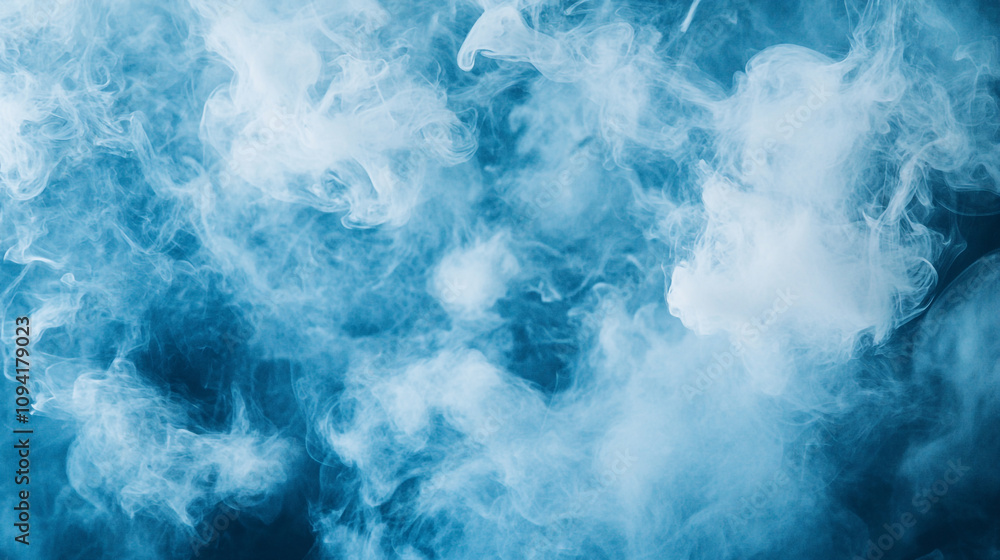 Obraz premium Swirling blue smoke creating an ethereal atmosphere in a dimly lit space