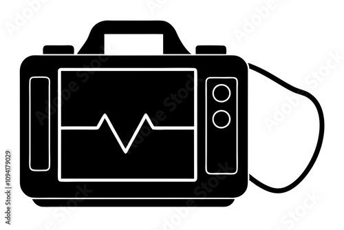 Defibrillator Machine Silhouette Vector Illustration - Medical Emergency Device Design