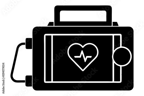 Defibrillator Machine Silhouette Vector Illustration - Medical Emergency Device Design