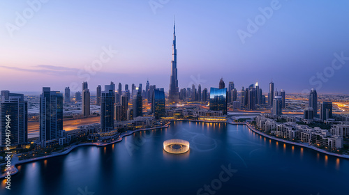 Aerial View of Dubai Skyline at Twilight