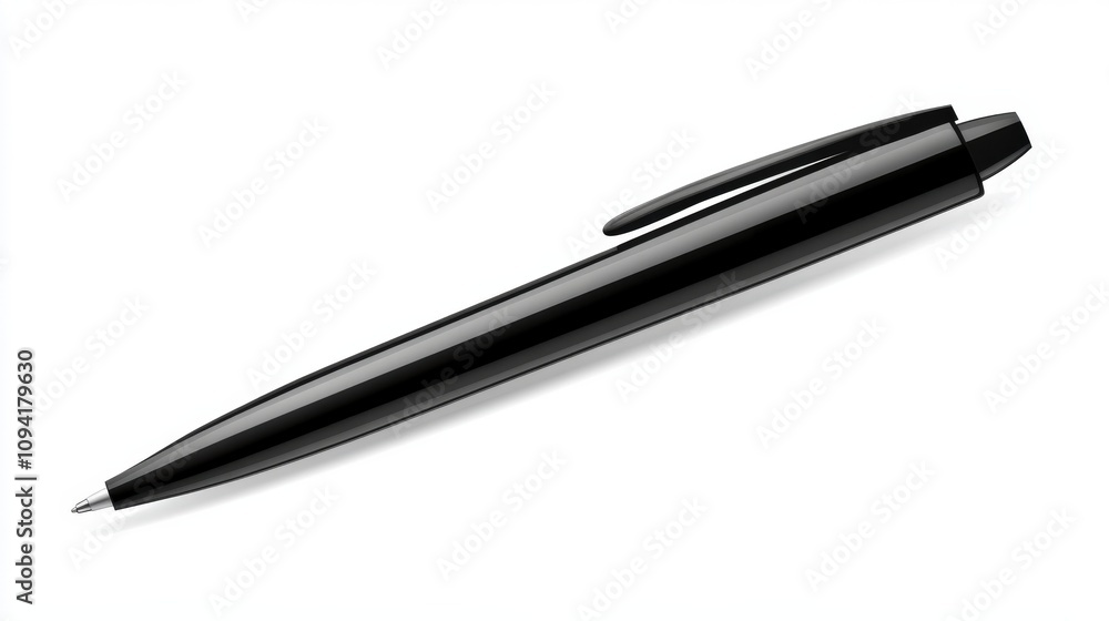 A Sleek Black Ballpoint Pen Isolated On White A Sleek Black Ballpoint Pen Isolated On White