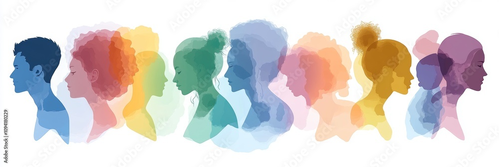 Silhouettes of Diverse People Standing Together in Colorful Unity Silhouettes of Diverse People Standing Together in Colorful Unity