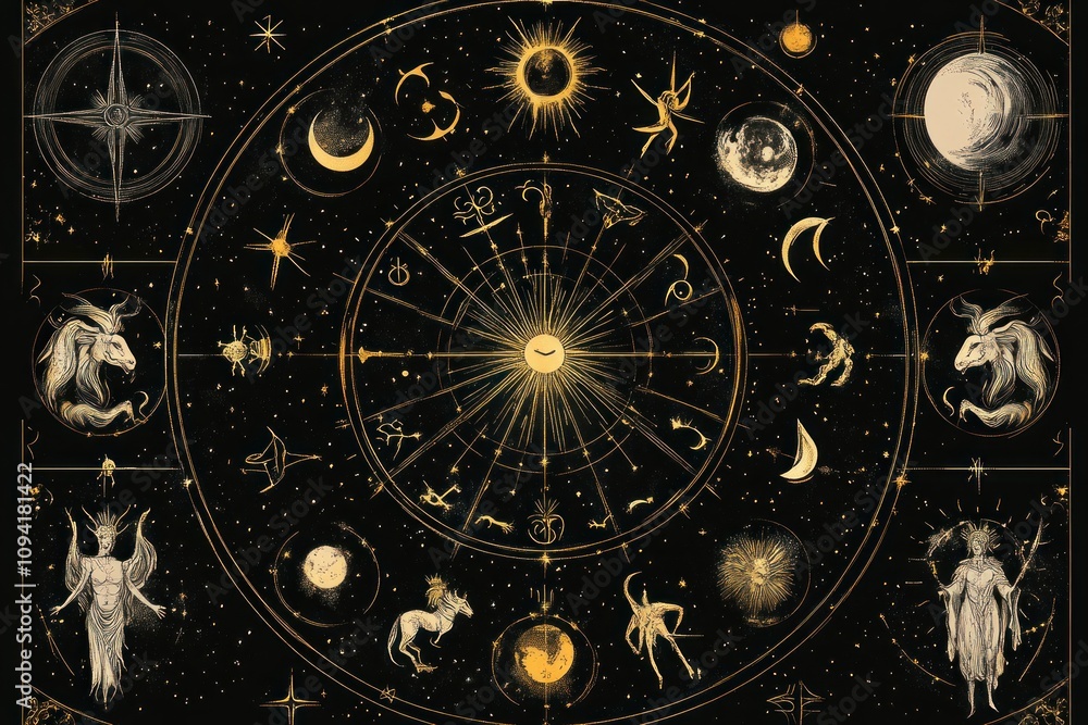 custom made wallpaper toronto digitalCelestial Chart Depicting Zodiac Signs and Cosmic Entities